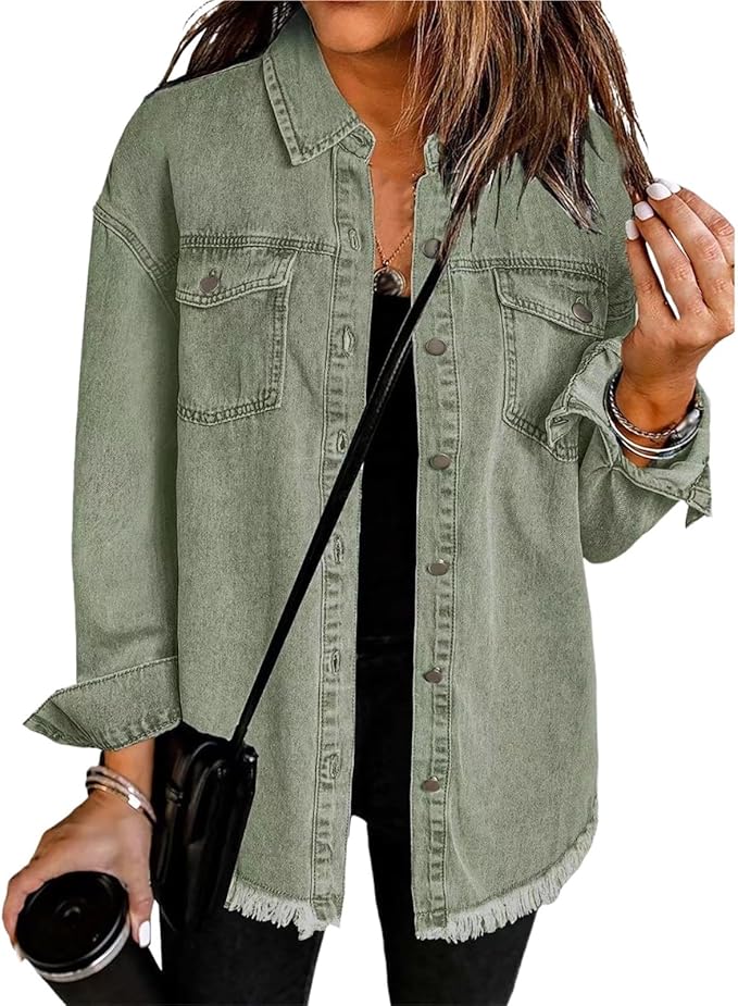 Josephina | Women's Lightweight Casual Classic Denim Jacket With Button Front — Green