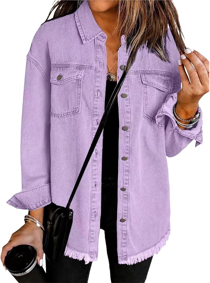 Josephina | Women's Lightweight Casual Classic Denim Jacket With Button Front — Purple
