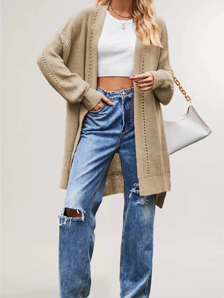 Jossanne | Front Openwork Knit Longline Cardigan with Pockets