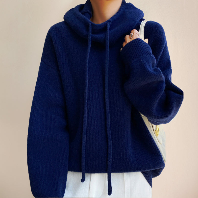 Jossara | Women's Cozy Oversized Hooded Long Sleeve Jumper — Dark Blue