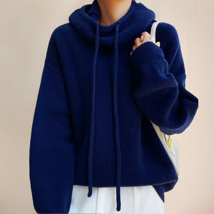 Jossara | Women's Cozy Oversized Hooded Long Sleeve Jumper — Dark Blue