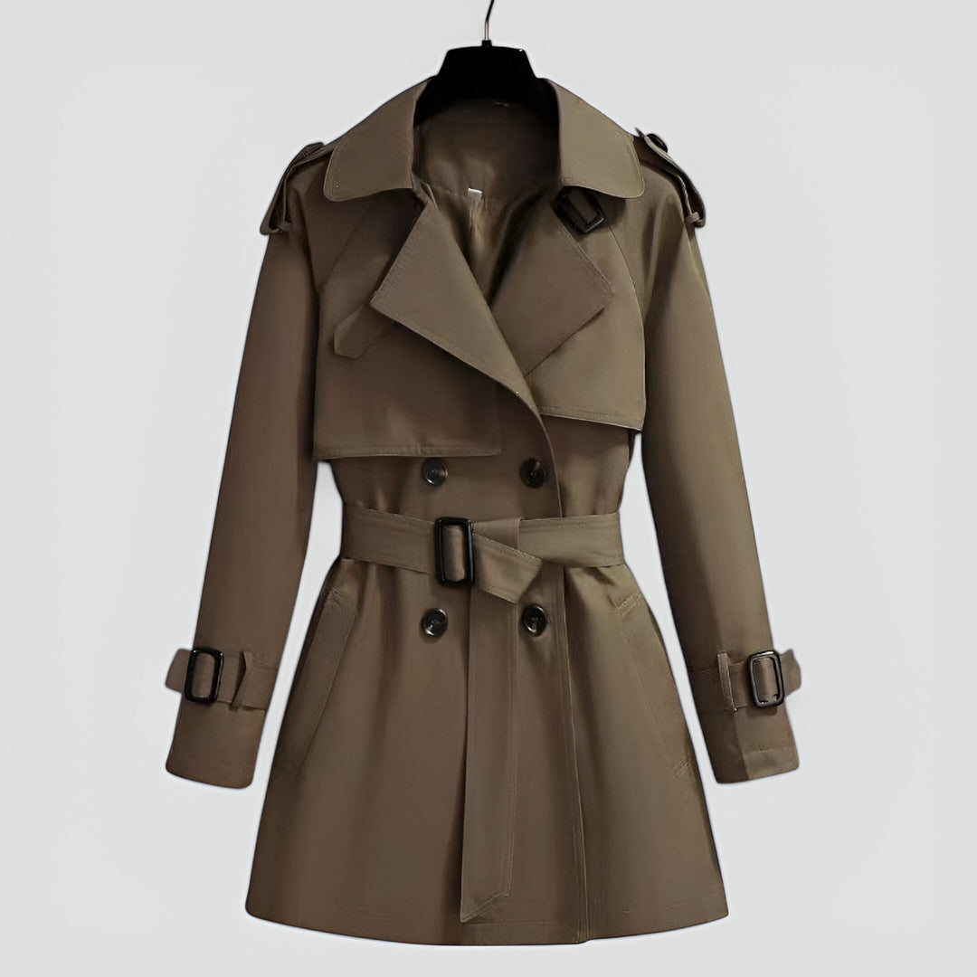 Jossolde | Women's Double-Breasted Trench Coat with Belted Waist — Khaki