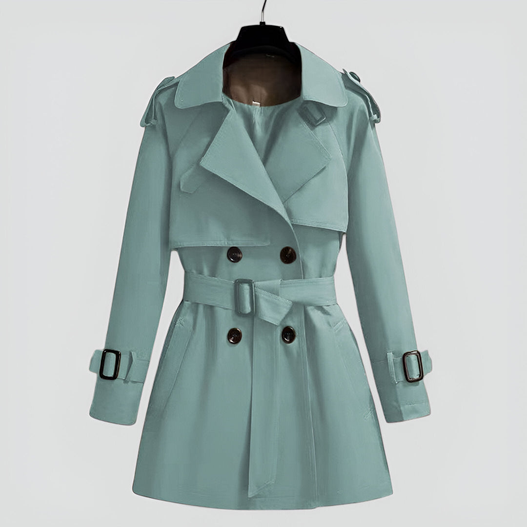 Jossolde | Women's Double-Breasted Trench Coat with Belted Waist — Mint Green