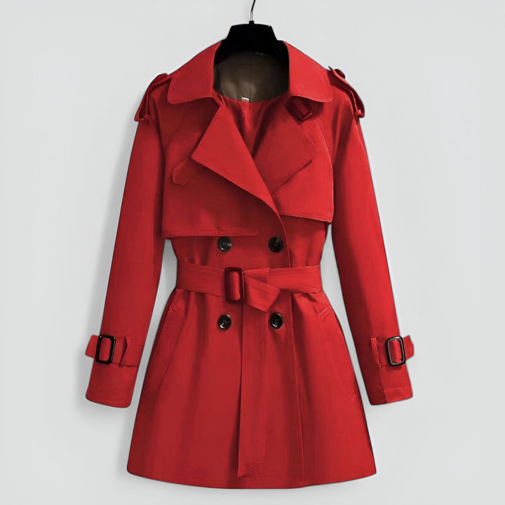 Jossolde | Women's Double-Breasted Trench Coat with Belted Waist — Red