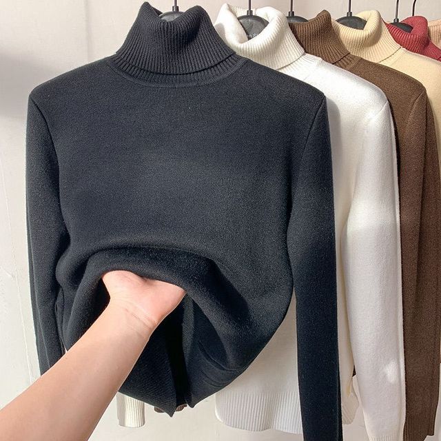 Jossthea | Fleece-Lined Turtleneck Slim Fit Knit Jumper