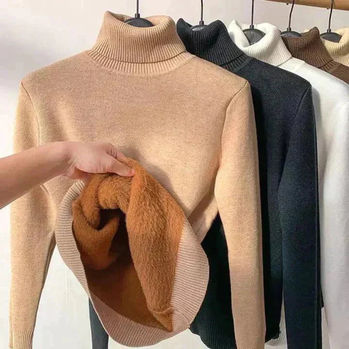 Jossthea | Fleece-Lined Turtleneck Slim Fit Knit Jumper