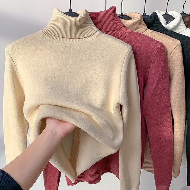 Jossthea | Fleece-Lined Turtleneck Slim Fit Knit Jumper