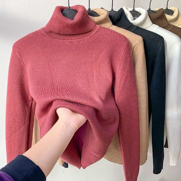 Jossthea | Fleece-Lined Turtleneck Slim Fit Knit Jumper