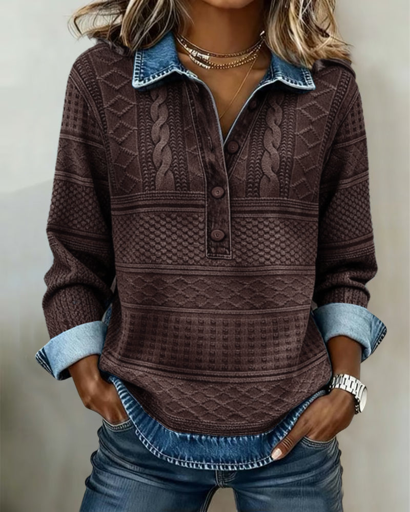 Junoaine | Women's Knit Cozy Fashionable, Half-Button Collared Sweater — Coffee