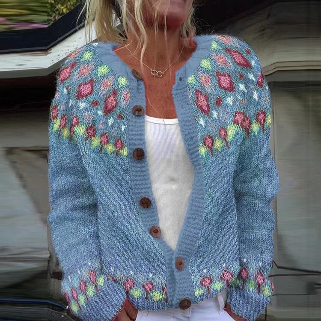 Kairaienne | Floral Fair Isle Button Knit Cardigan