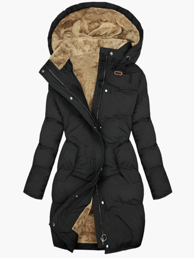 Kairaora | Hooded Cinch-Waist Quilted Midi Puffer Coat