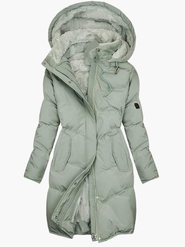 Kairaora | Hooded Cinch-Waist Quilted Midi Puffer Coat