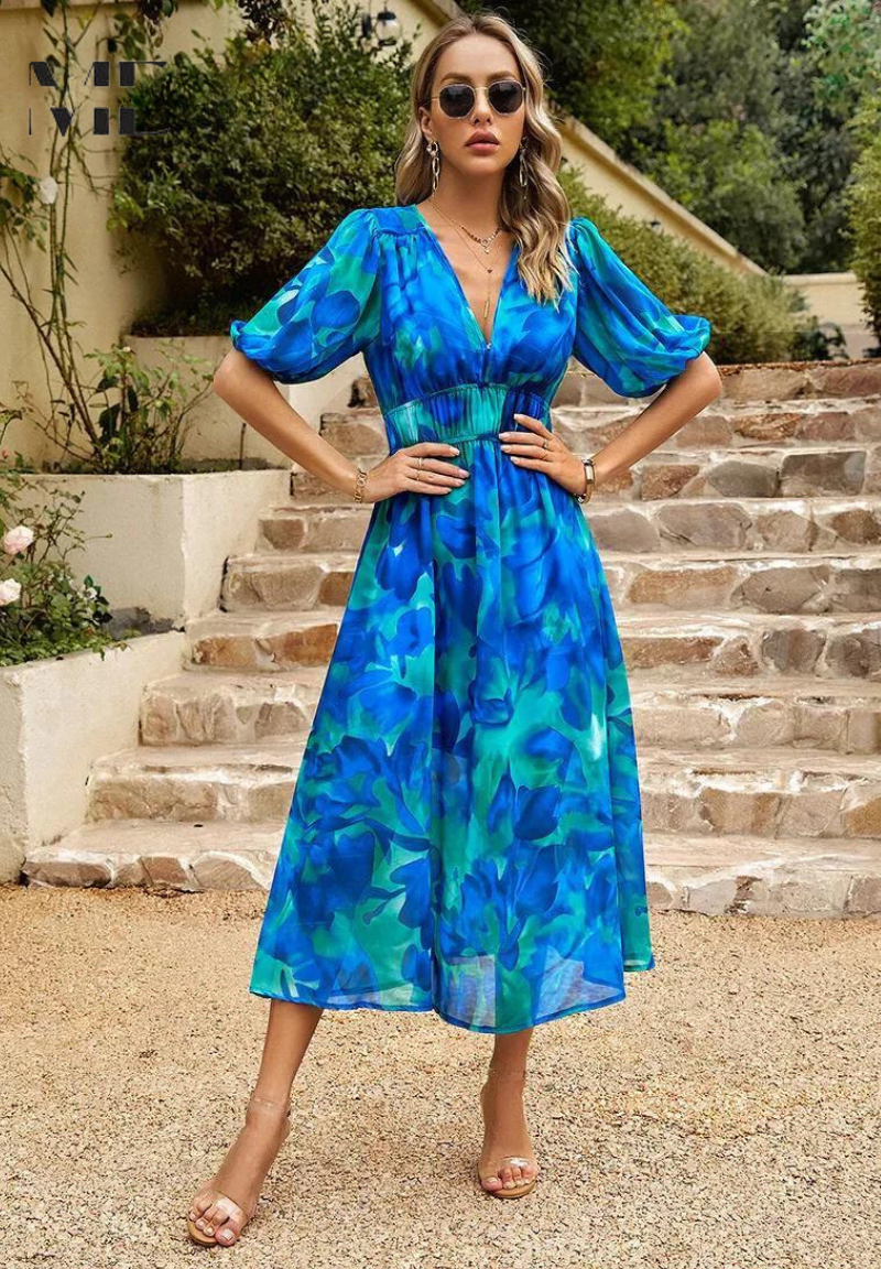 Kalibelle | V-Neck Floral Wedding Guest Dress