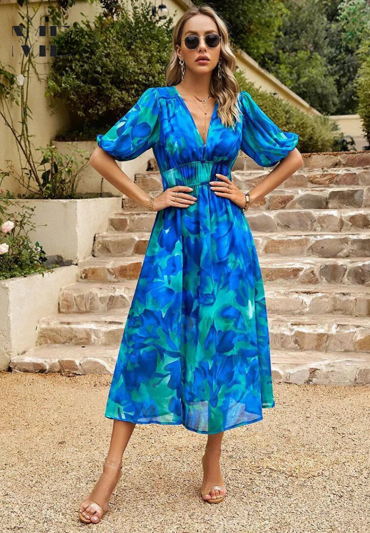 Kalibelle | V-Neck Floral Wedding Guest Dress