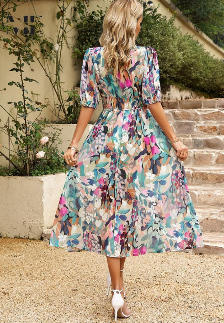 Kalibelle | V-Neck Floral Wedding Guest Dress