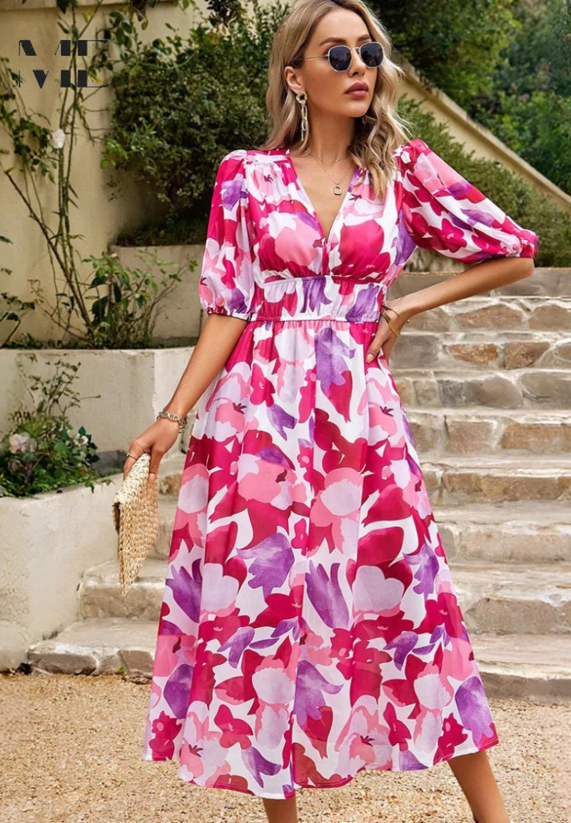 Kalibelle | V-Neck Floral Wedding Guest Dress