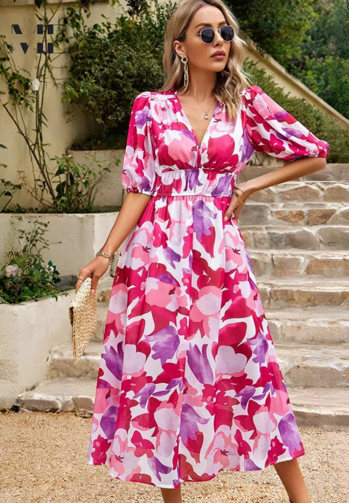 Kalibelle | V-Neck Floral Wedding Guest Dress