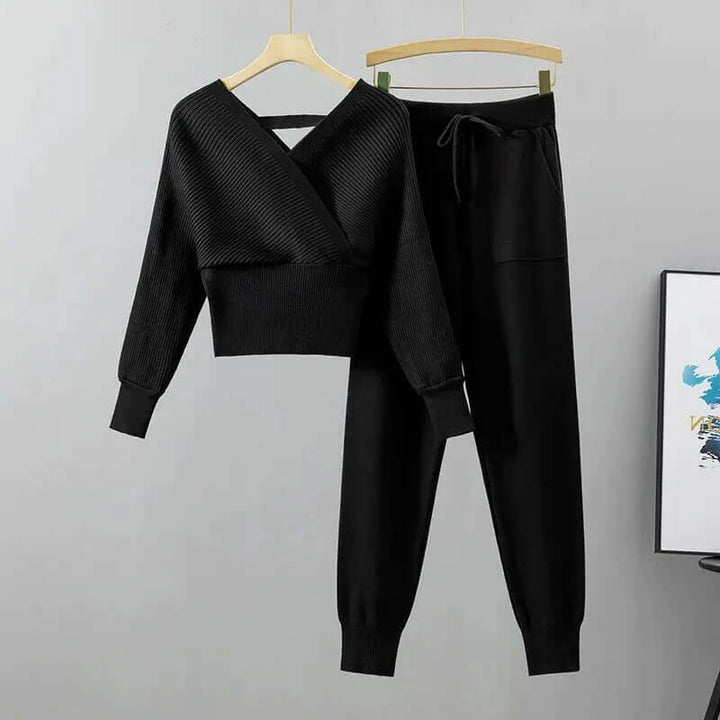 Kalicine | Women's Ribbed Knit Lounge Set Harem Pants