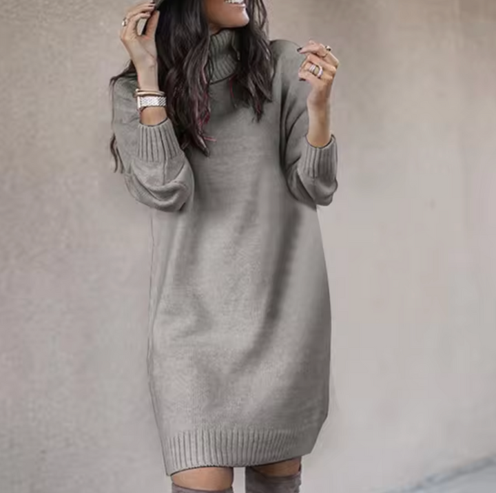 Kelvanne | Women's Elegant and Comfortable High-Neck Sweater Dress — Gray