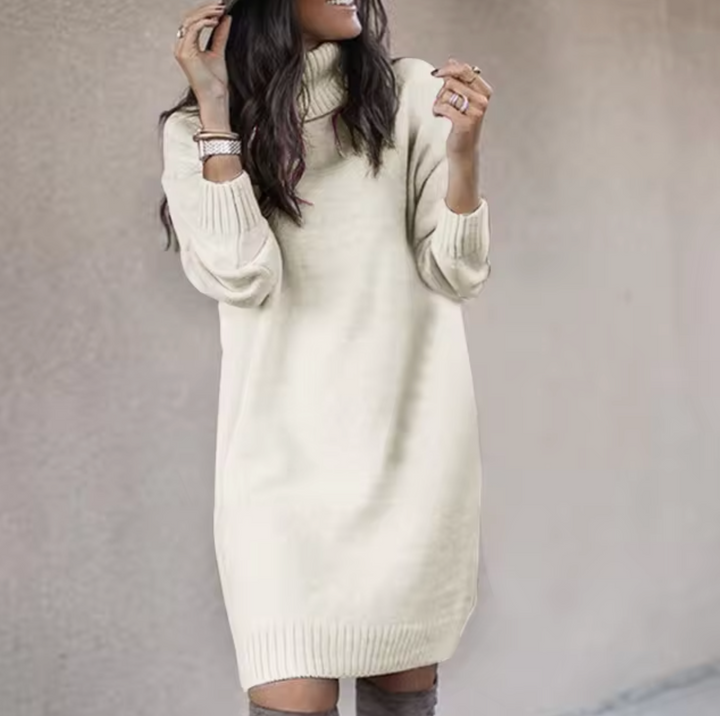 Kelvanne | Women's Elegant and Comfortable High-Neck Sweater Dress — White