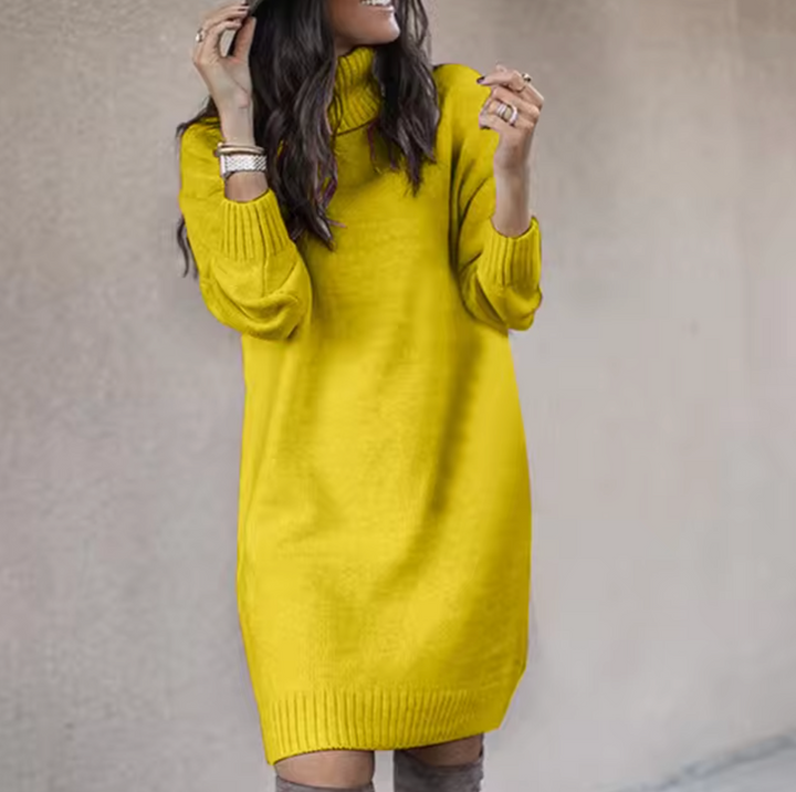 Kelvanne | Women's Elegant and Comfortable High-Neck Sweater Dress — Yellow