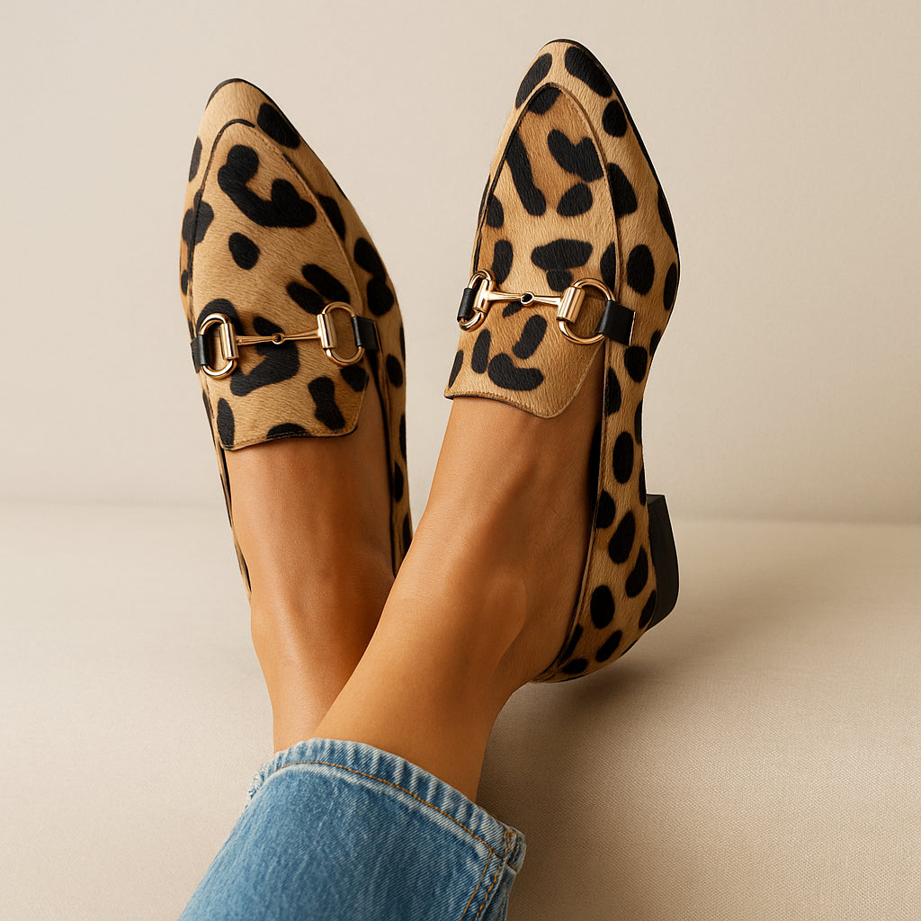 Klementyna | Women's Orthopedic Comfort Slip-On Leopard Print Loafers with Horsebit Detail — 1