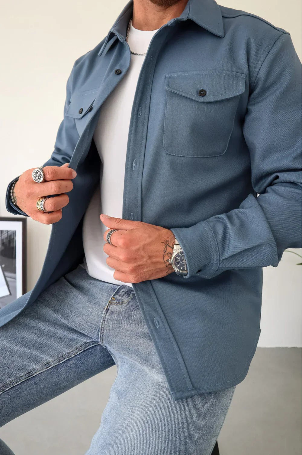 Kristopher | Men's Lightweight Casual Shirt Jacket for Men - Button-Up Overshirt — Blue