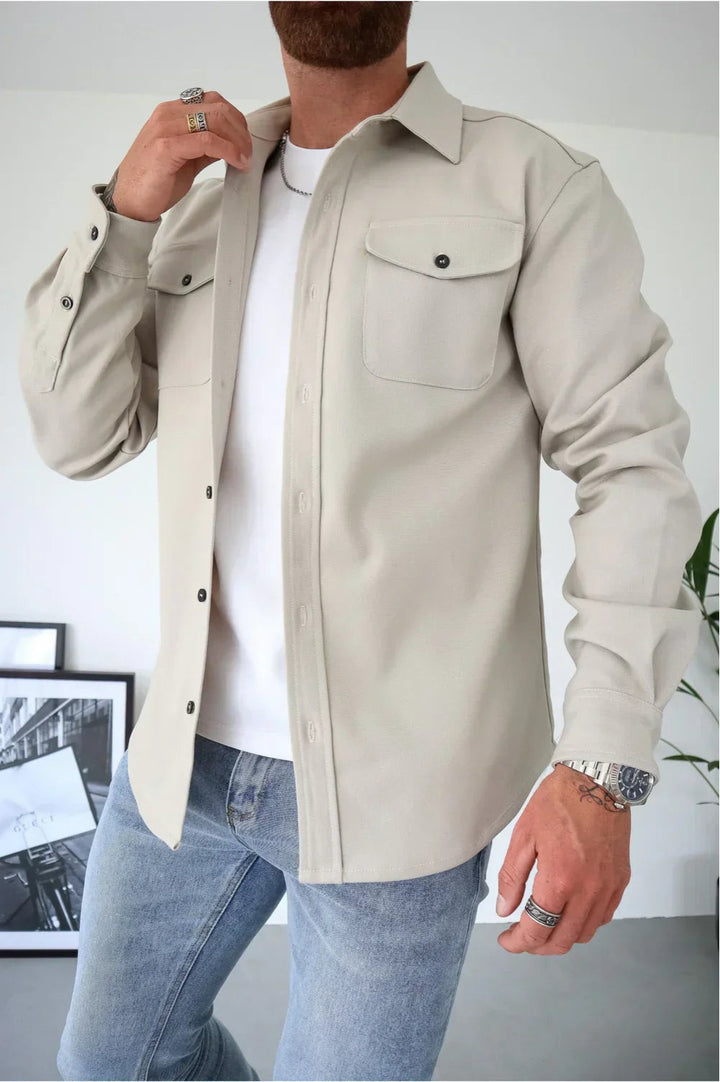Kristopher | Men's Lightweight Casual Shirt Jacket for Men - Button-Up Overshirt — Cream