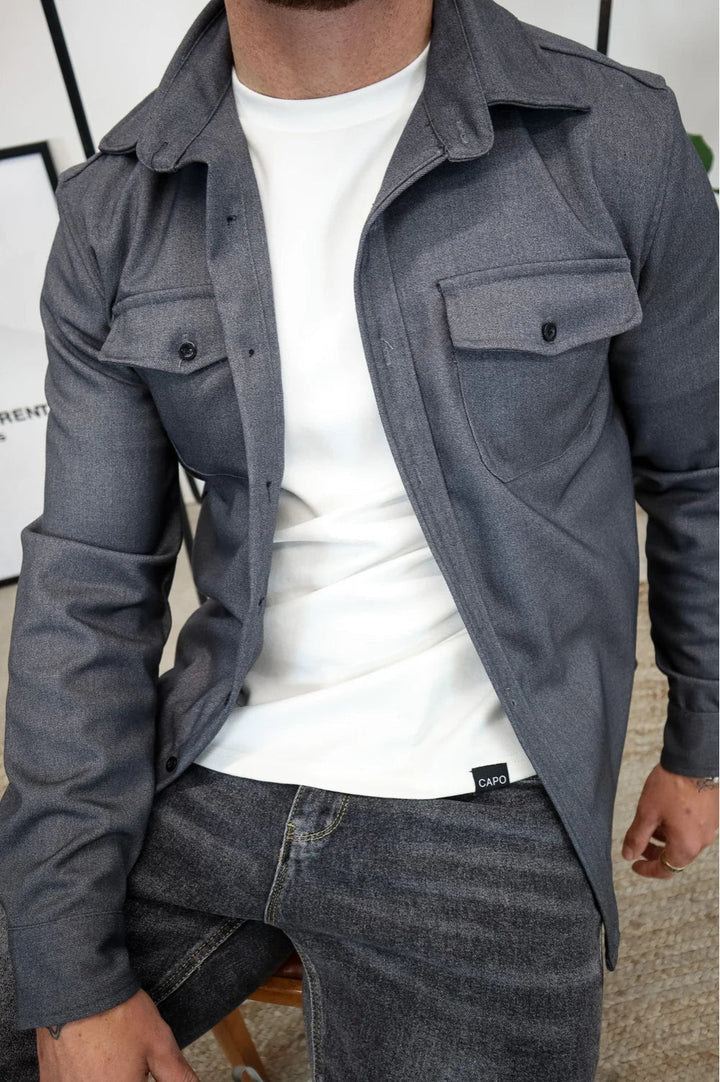 Kristopher | Men's Lightweight Casual Shirt Jacket for Men - Button-Up Overshirt — Dark Grey