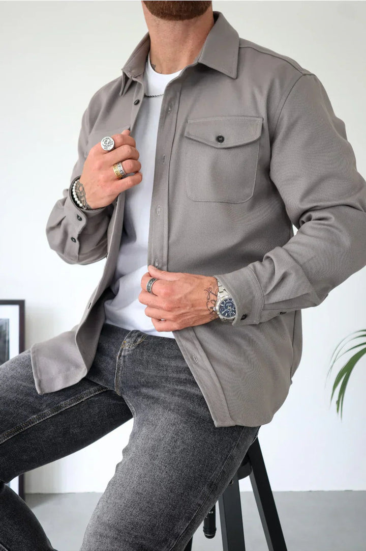 Kristopher | Men's Lightweight Casual Shirt Jacket for Men - Button-Up Overshirt — Grey