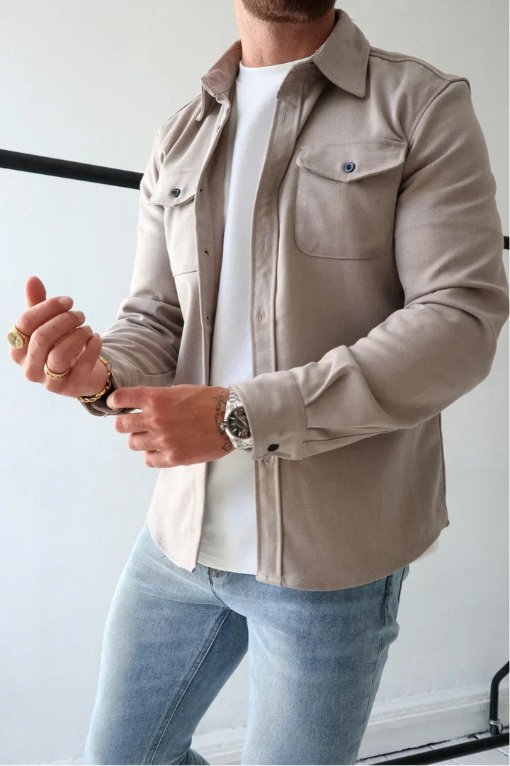 Kristopher | Men's Lightweight Casual Shirt Jacket for Men - Button-Up Overshirt — Stone