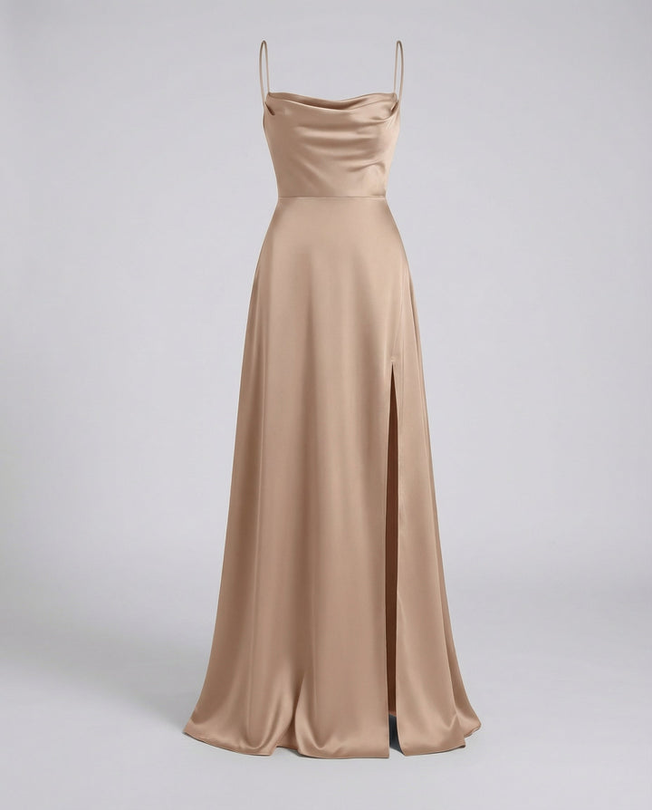 Laelella | Women's Elegant Cowl Neck Evening Maxi Dress — Brown
