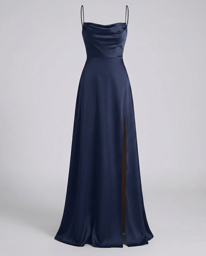 Laelella | Women's Elegant Cowl Neck Evening Maxi Dress — Dark Blue
