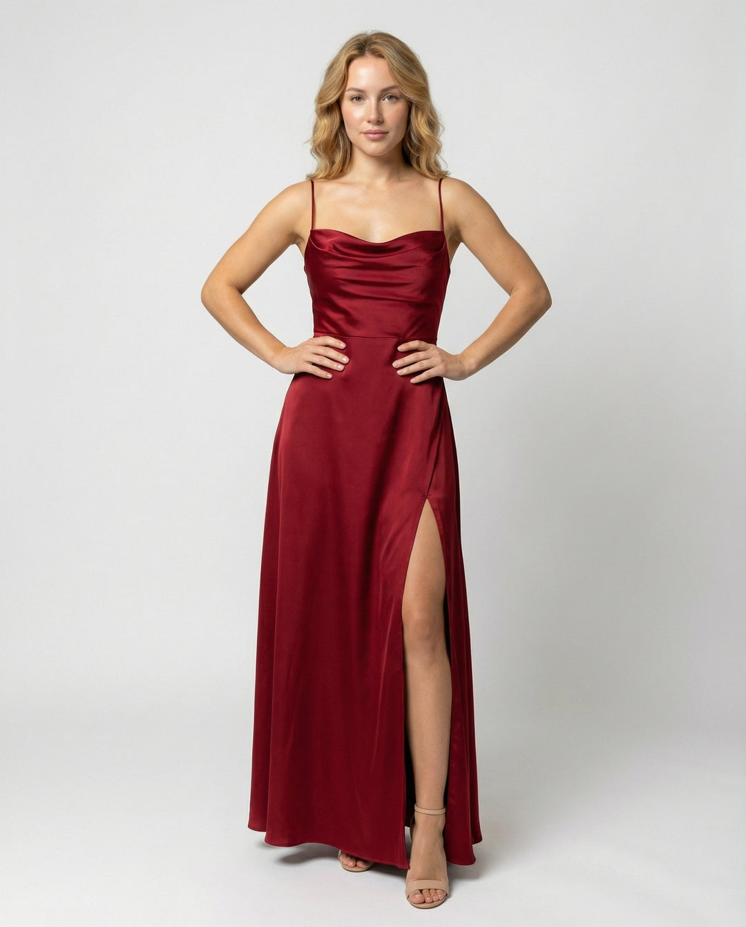 Laelella | Women's Elegant Cowl Neck Evening Maxi Dress — Red