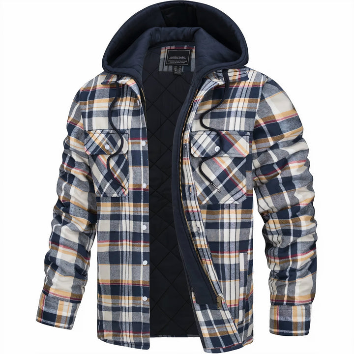 Leopold | Men's Lightweight Casual Plaid Hooded Bomber Jacket with Quilted Lining — Beige