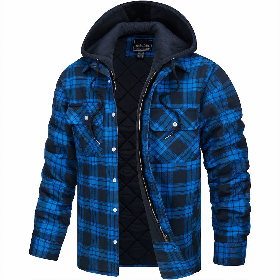 Leopold | Men's Lightweight Casual Plaid Hooded Bomber Jacket with Quilted Lining — Blue