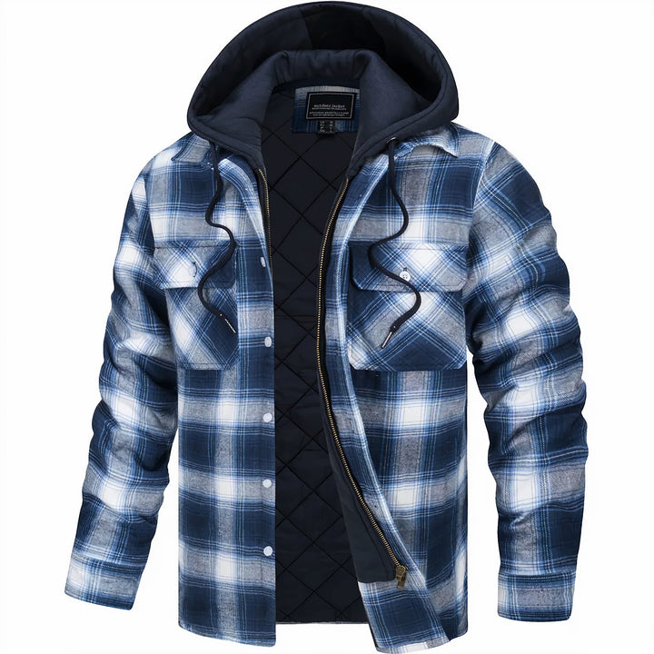 Leopold | Men's Lightweight Casual Plaid Hooded Bomber Jacket with Quilted Lining — White