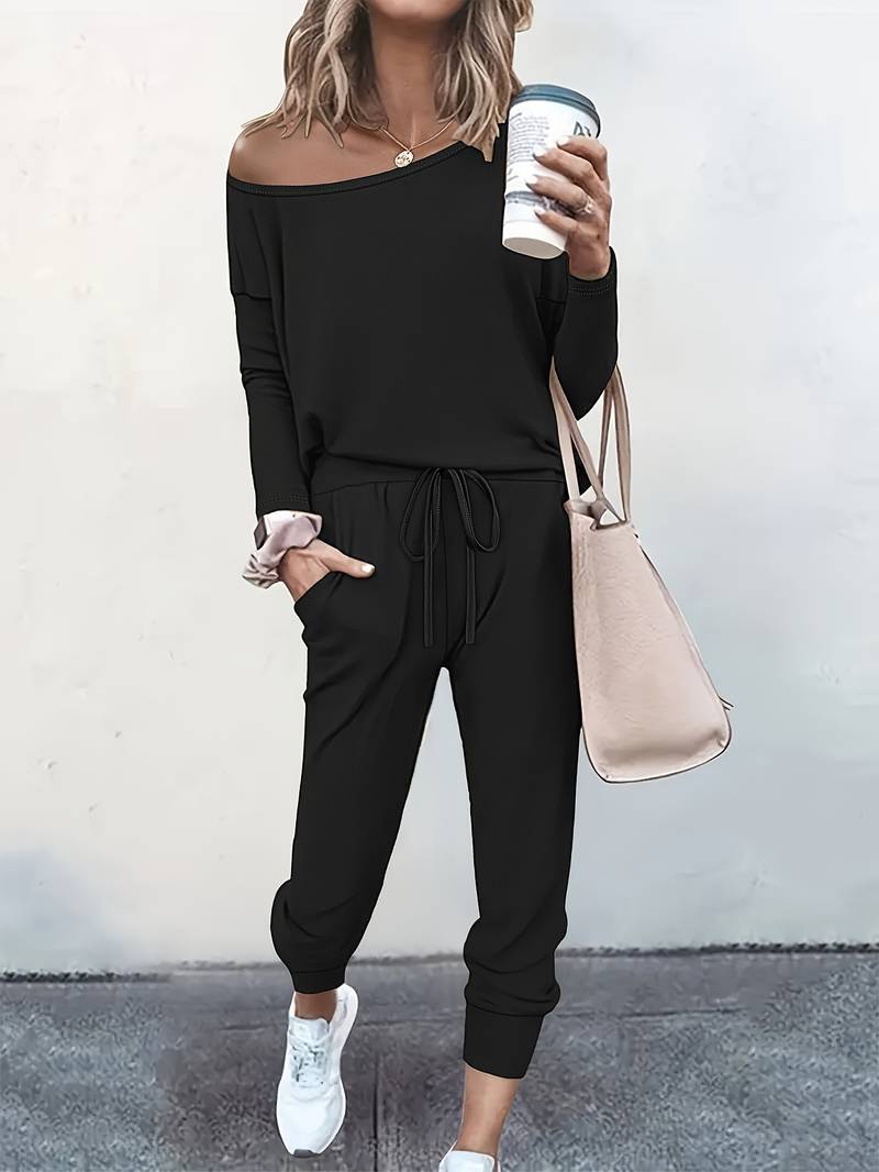 Liorisse | Women's Two-Piece Matching Two Piece Jogger Lounge Set — Black