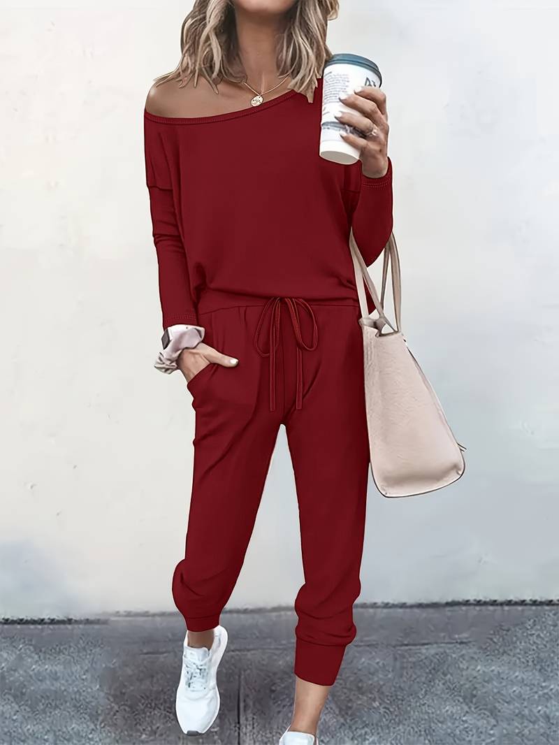 Liorisse | Women's Two-Piece Matching Two Piece Jogger Lounge Set — Red