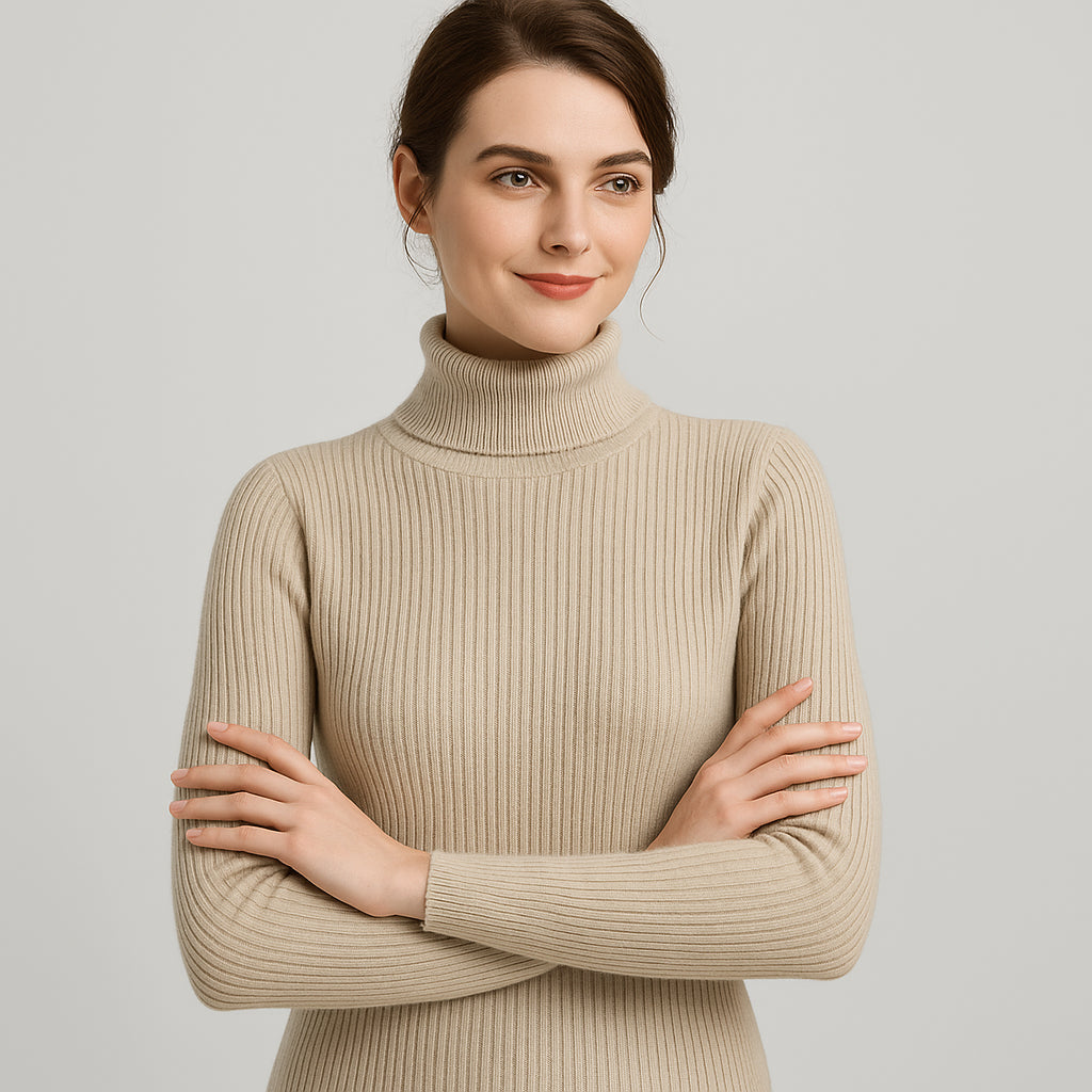 Unaraenne | Women's Knit Cozy Ribbed Turtleneck Sweater for Every Occasion — Beige