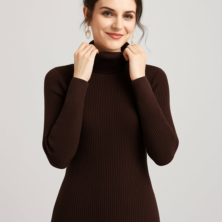 Unaraenne | Women's Knit Cozy Ribbed Turtleneck Sweater for Every Occasion — Dark Brown