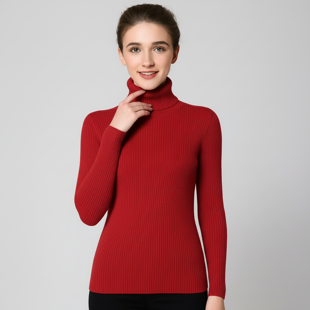 Unaraenne | Women's Knit Cozy Ribbed Turtleneck Sweater for Every Occasion — Red