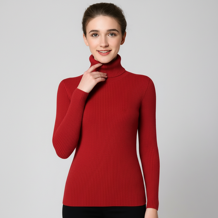 Unaraenne | Women's Knit Cozy Ribbed Turtleneck Sweater for Every Occasion — Red