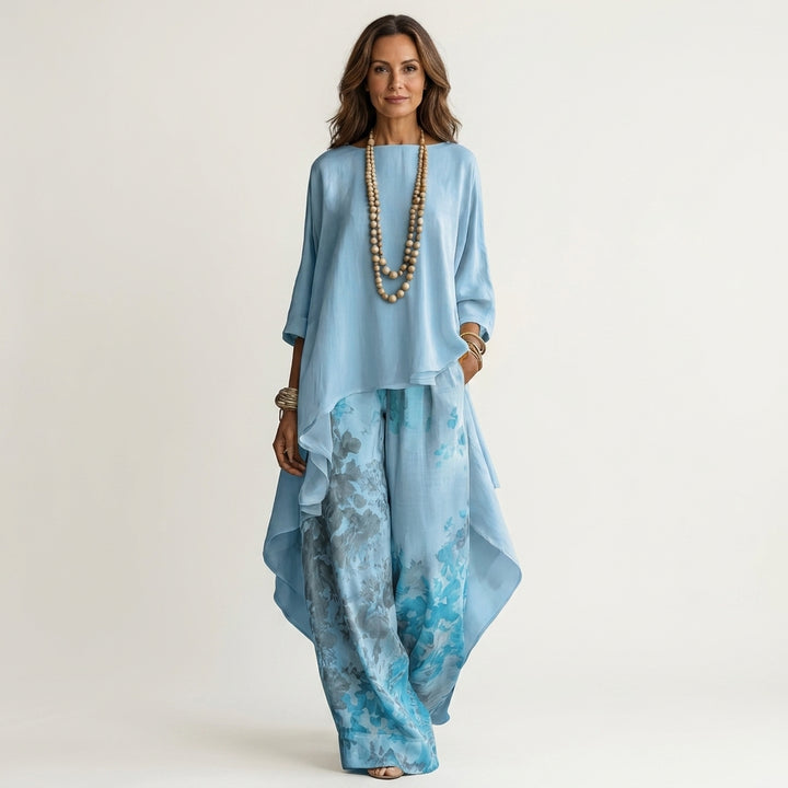 Lisecine | Cotton-Silk Tunic and Floral Wide-Leg Trousers Co-ord Set
