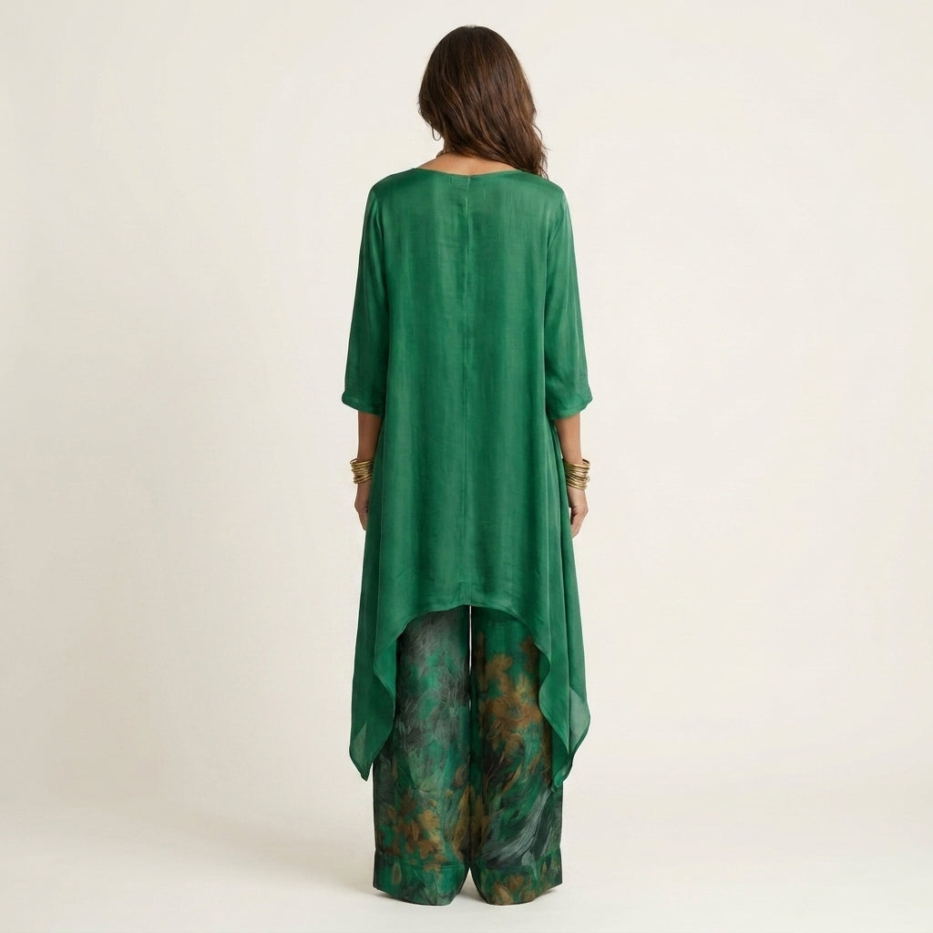 Lisecine | Cotton-Silk Tunic and Floral Wide-Leg Trousers Co-ord Set