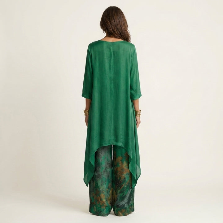 Lisecine | Cotton-Silk Tunic and Floral Wide-Leg Trousers Co-ord Set