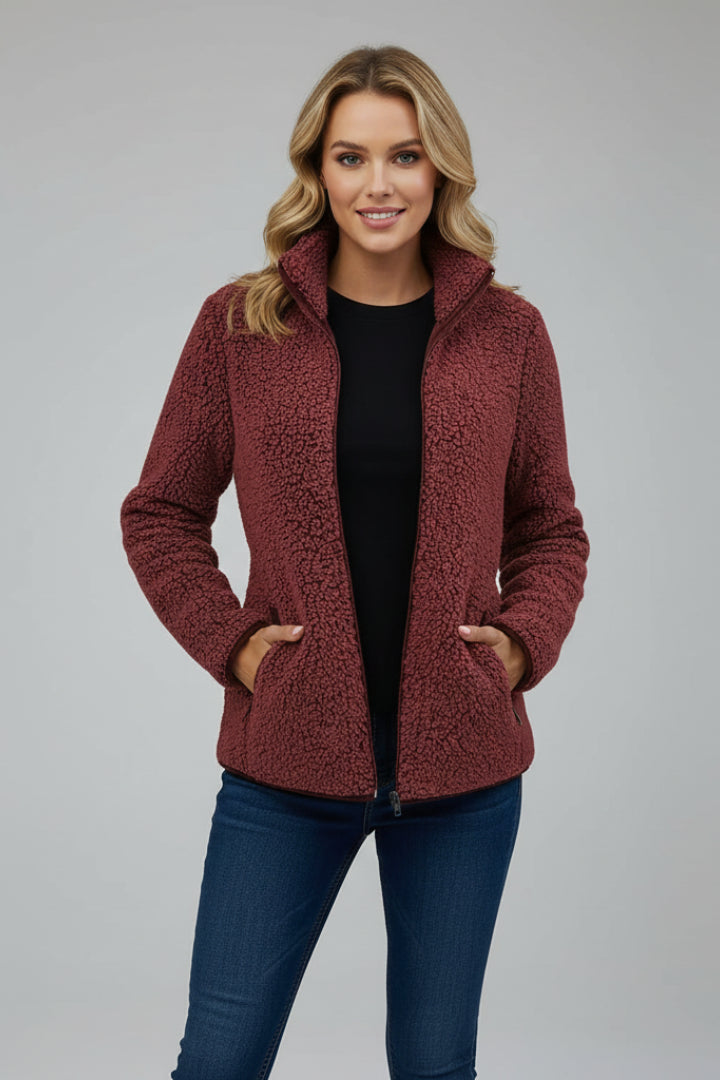 Lisettecine | Women's Fleece Jacket with Stand-Up Collar and Zip — 2