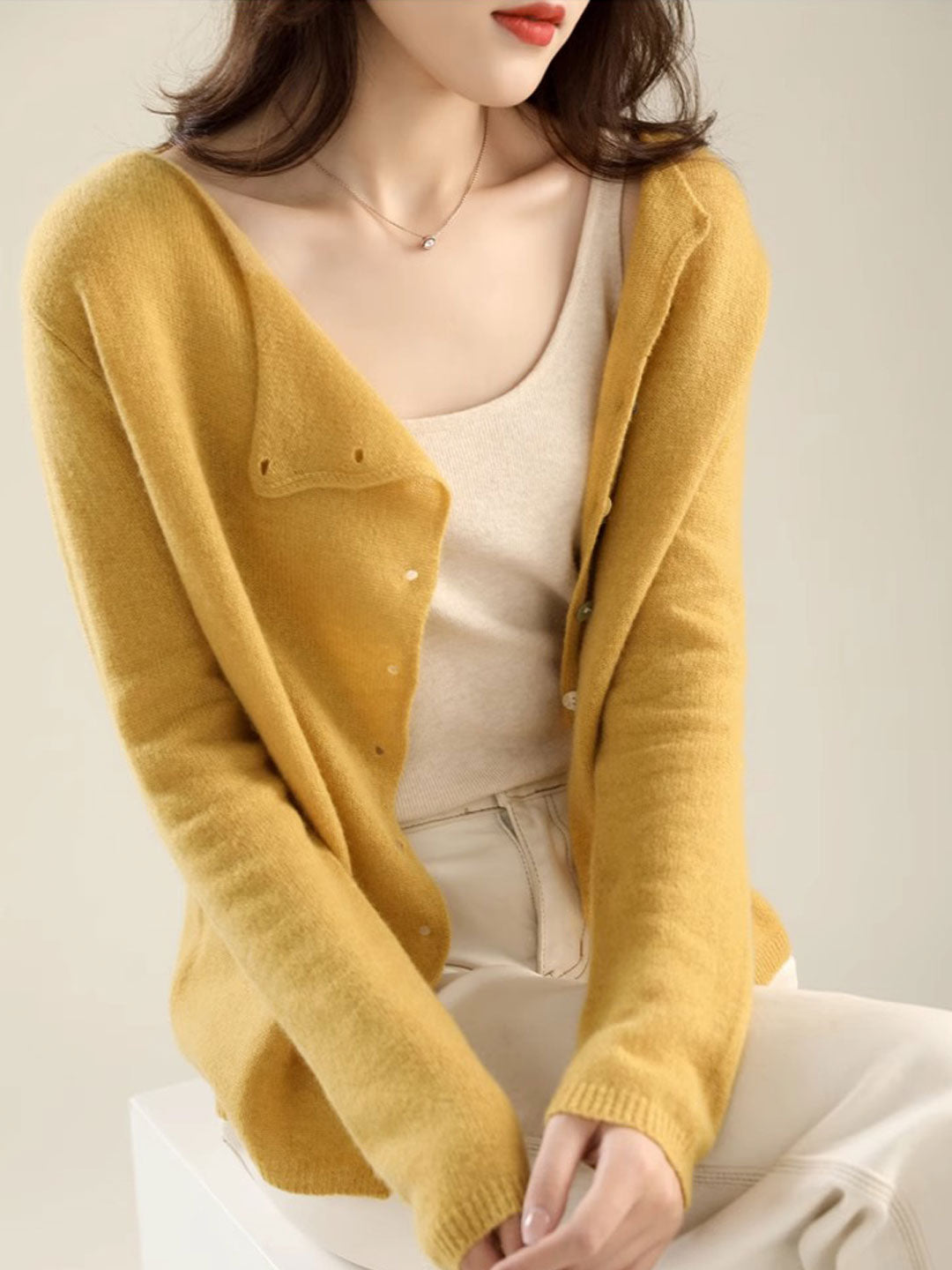 Lisetteetta | Women's Knit V Neck Button Closure