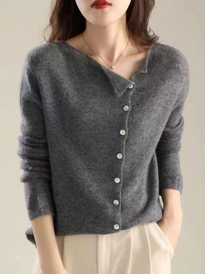 Lisetteetta | Women's Knit V Neck Button Closure