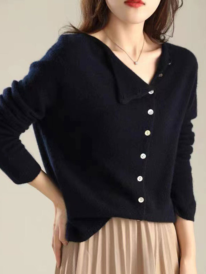Lisetteetta | Women's Knit V Neck Button Closure
